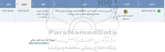 استعلام , استعلام تامین و یا ساخت داخل 4 عدد CASING  فیلتر روغن 