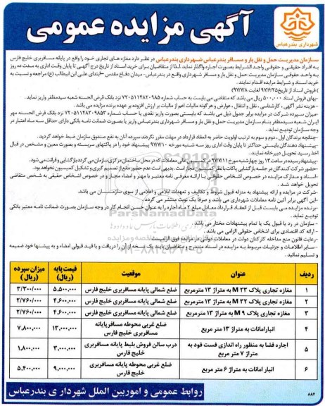مزایده عمومی, مزایده عمومی اجاره مغازه های تجاری