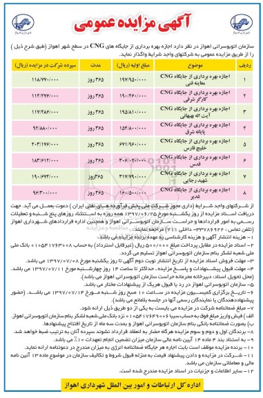 آگهی مزایده عمومی, اجاره بهره برداری از جایگاههای CNG