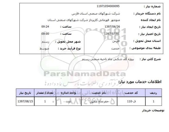 استعلام ,استعلام  پروژه کف شکنی چاه ناحیه صنعتی رستم