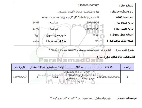 استعلام, استعلام لوازم برقی