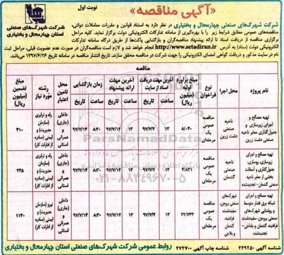 آگهی مناقصه, مناقصه تهیه مصالح و اجرای زیرسازی و جدول گذاری .... 