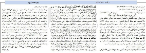 مزایده,مزایده ششدانگ منزل مسکونی قطعه 477 تفکیکی مساحت 200متر