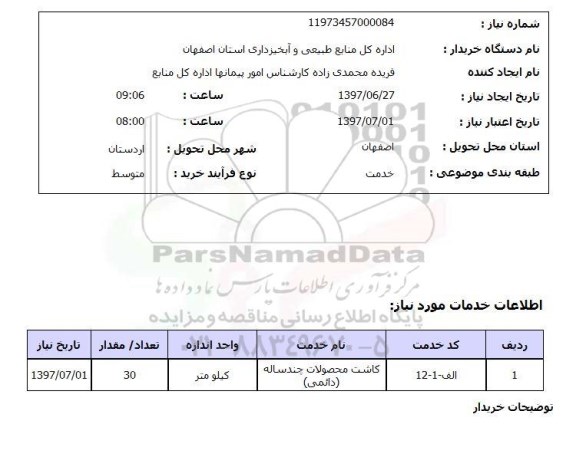 استعلام , استعلام کاشت محصولات چندساله دائمی