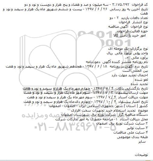 تجدید استعلام خرید تجهیزات سخت افزاری 
