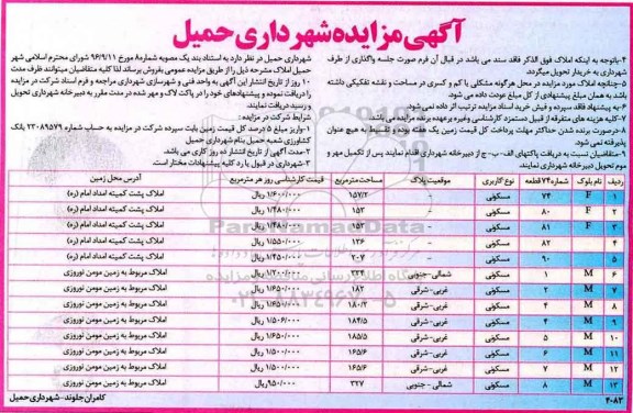 مزایده,مزایده املاک فاقد سند کاربری مسکونی