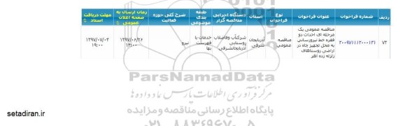 اگهی مناقصه , مناقصه احداث دو فقره خط نیرورسانی