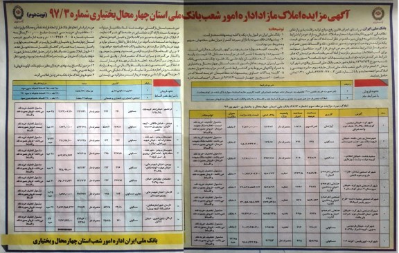 مزایده فروش املاک تملیکی و مازاد شرایط ویژه و استثنایی نوبت دوم