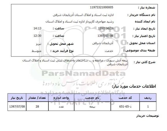 استعلام; استعلام بیمه آتش سوزی، صاعقه و...