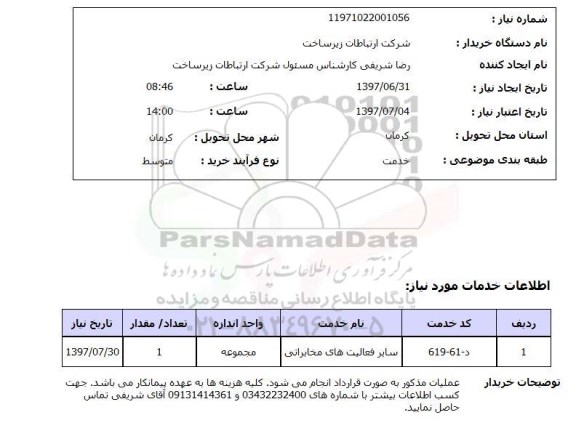 استعلام, سایر فعالیت های مخابراتی 
