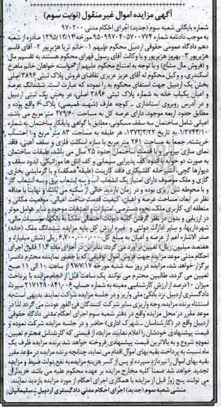 مزایده،مزایده عرصه مساحت 179.60 مترمربع