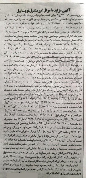 مزایده،مزایده آپارتمان مساحت 95.51 مترمربع 