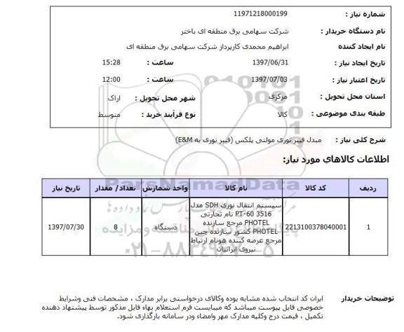 استعلام , استعلام مبدل فیبر نوری ...
