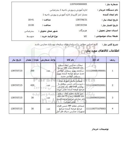 استعلام,استعلام اجناس نوسازی مدارس