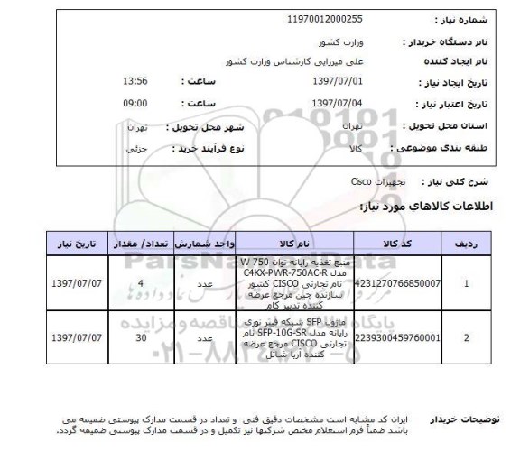 استعلام; استعلام تجهیزات Cisco...