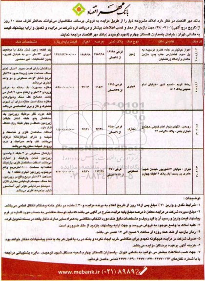 مزایده,مزایده املاک کاربری مسکونی ، تجاری