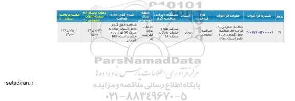 آگهی مناقصه, مناقصه حمل گندم داخل و خارج استان