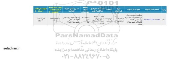 مناقصه عمومی, مناقصه   آسفالت راه روستایی ...