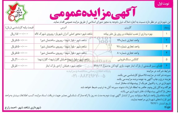 آگهی مزایده عمومی , مزایده اجاره املاک