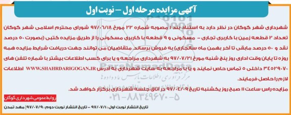 مزایده,مزایده 2 قطعه زمین با کاربری تجاری -مسکونی