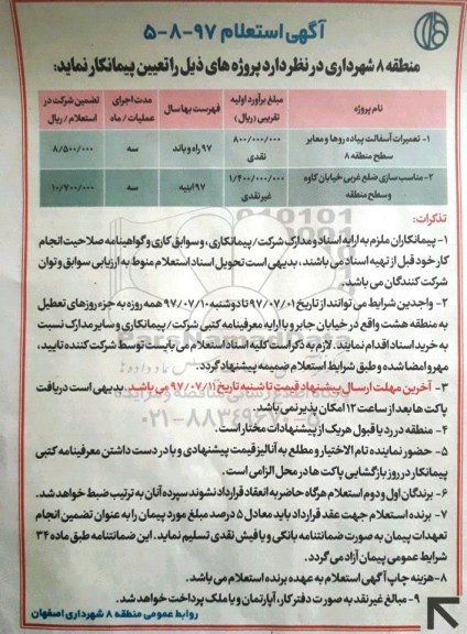 استعلام, استعلام تعمیرات آسفالت پیاده روها و معابر و ... 