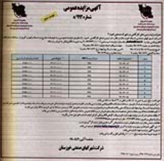 مزایده ،مزایده زمین های کارگاهی نوبت دوم
