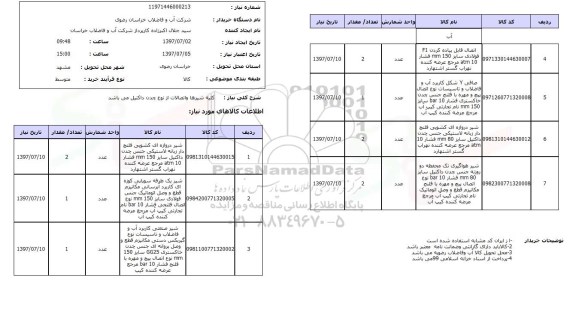 استعلام ,  استعلام  کلیه شیرها و اتصالات از نوع چدن داکتیل