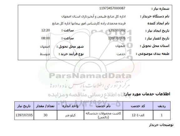 استعلام, استعلام کاشت محصولات چند ساله
