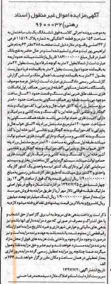 مزایده ،مزایده ششدانگ یک باب ساختمان
