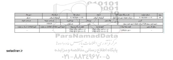 مزایده،  مزایده زمین مسکونی مساحت 1279.39