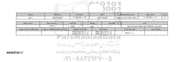 مزایده،    مزایده زمین تجاری مساحت 21.94 