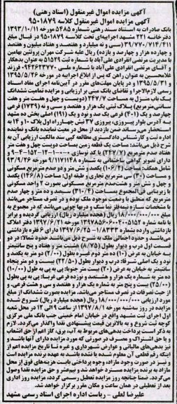مزایده،مزایده ششدانگ یکباب منزل مساحت 247.7 مترمربع
