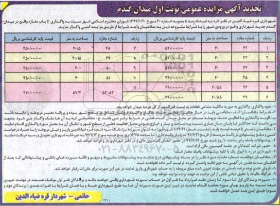 مزایده عمومی, مزایده عمومی واگذاری 11 بابت مغازه