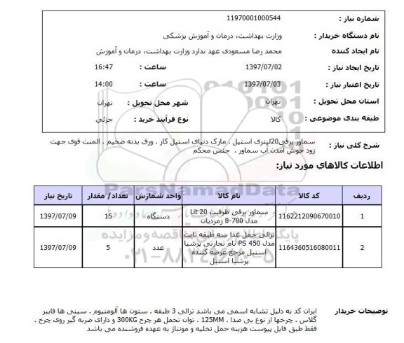 استعلام, استعلام سماور برقی 20 لیتری استیل مارک ...