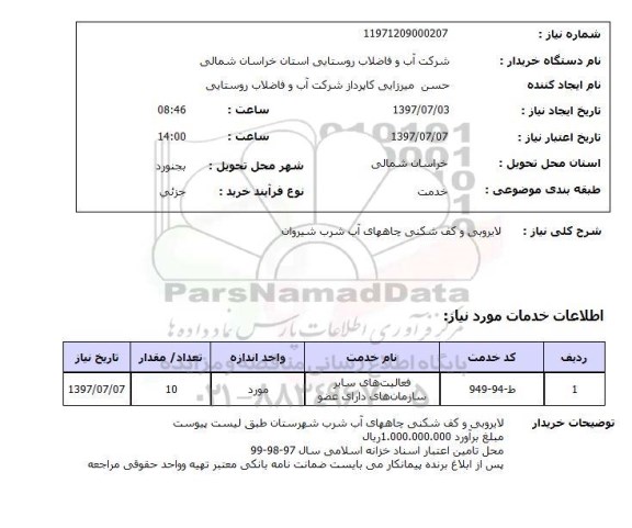 استعلام, استعلام لایروبی و کف شکنی چاه های آب شرب
