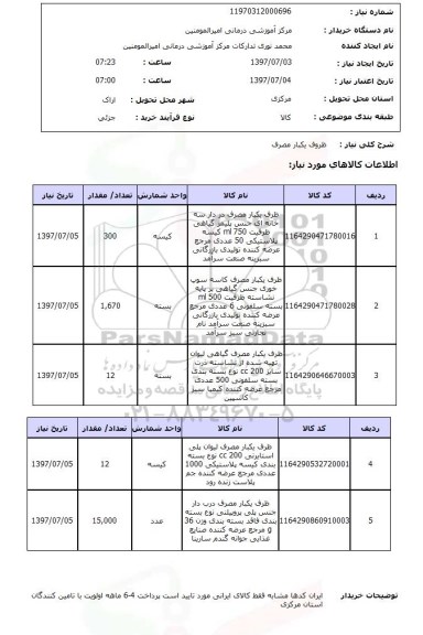 استعلام, ظروف یکبار مصرف