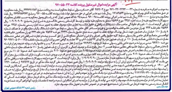 مزایده,مزایده ششدانگ یکباب مغازه واقع در همکف