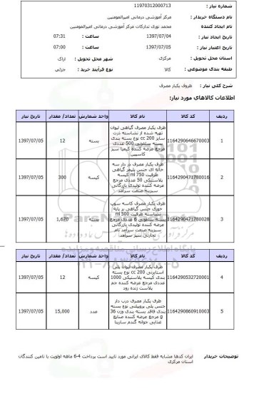 استعلام, ظروف یکبار مصرف