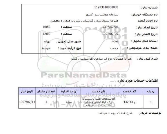 استعلام, استعلام تغییرات منصوبات چاه آب...