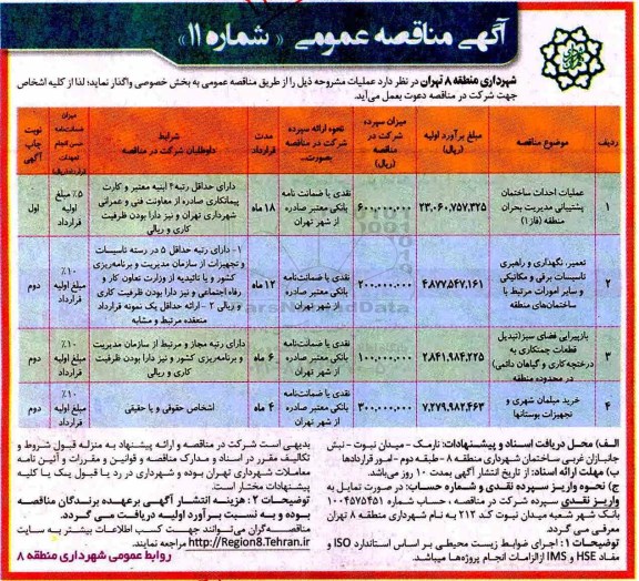 آگهی مناقصه عمومی ، مناقصه عملیات احداث ساختمان پشتیبانی...
