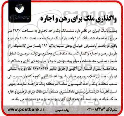 مزایده, مزایده واگذاری ملک برای رهن و اجاره