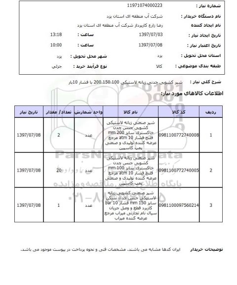 استعلام, شیر کشویی چدنی زبانه لاستیکی