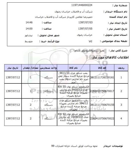 استعلام, پمپ شناور و الکتروموتور شناور 