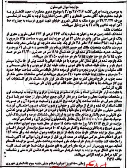 مزایده ,مزایده ششدانگ یک قطعه زمین 125 مترمربع