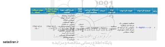 مناقصه عمومی , مناقصه عمومی یک مرحله ای اجرای کانال جمع آوری آبهای سطحی