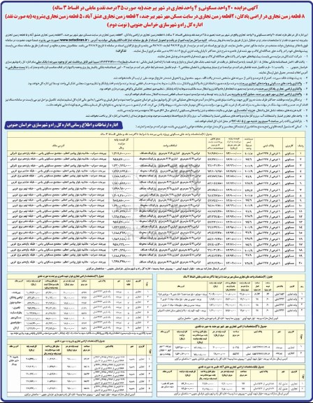مزایده, مزایده 20 واحد مسکونی و ... نوبت دوم