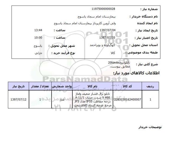 استعلام, تابلو ایزوله 20kava