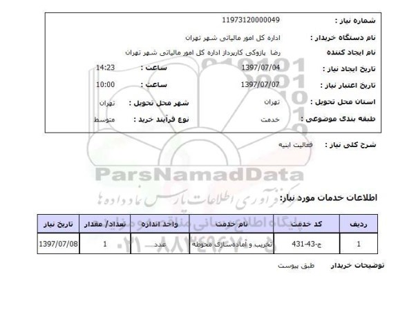 استعلام, فعالیت ابنیه 
