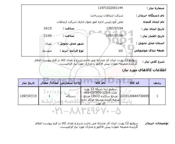 استعلام, استعلام سوییچ 12 پورت 