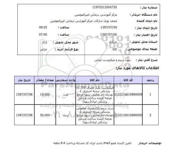 استعلام; استعلام ست سرم و میکروست ایرانی...